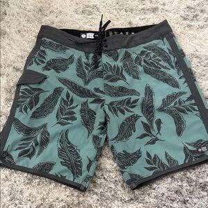 Salty Crew Black and Green Leaf Print Board Shorts